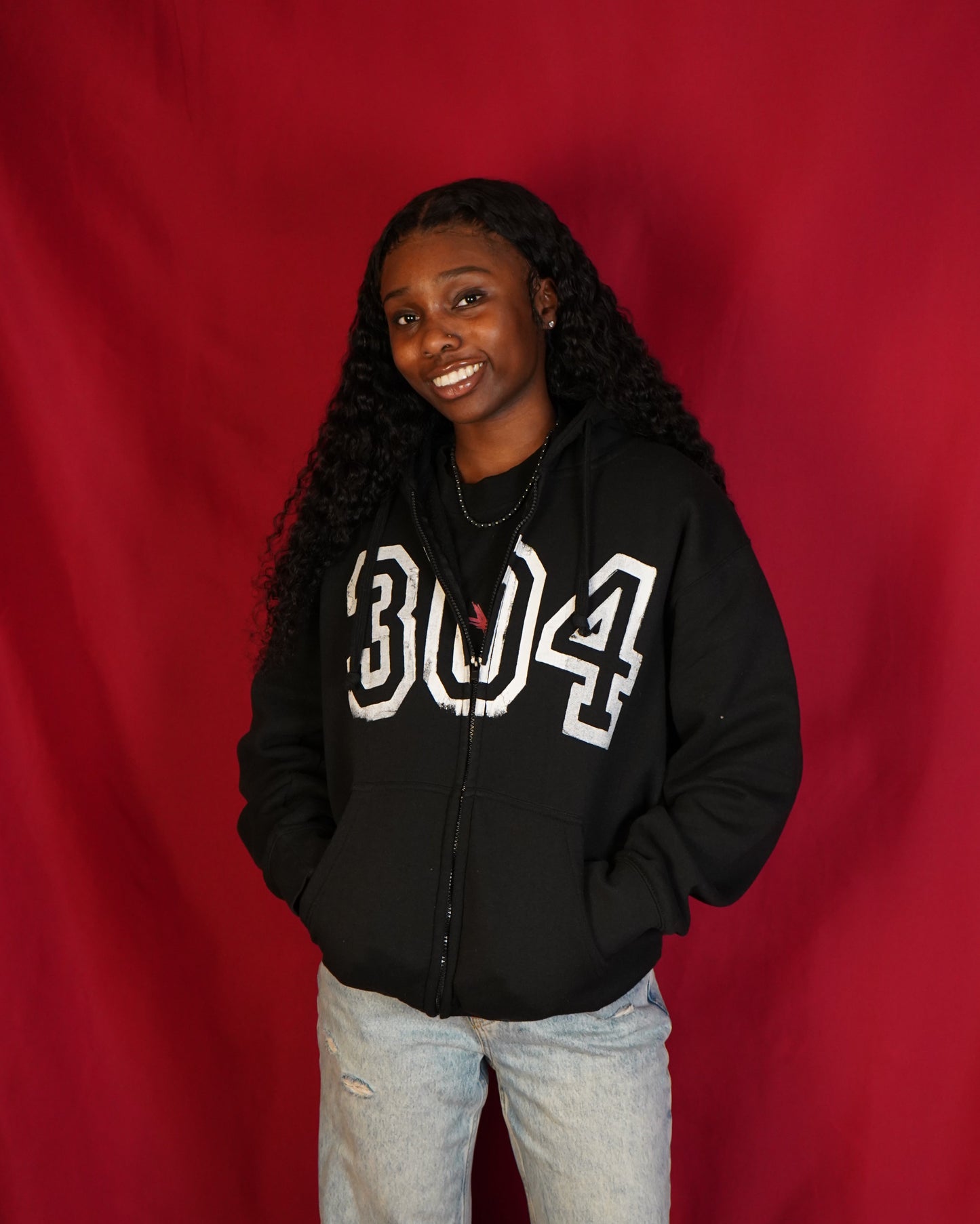 "304 VARSITY" MIDNIGHT BLACK ZiP-UP HOODIE