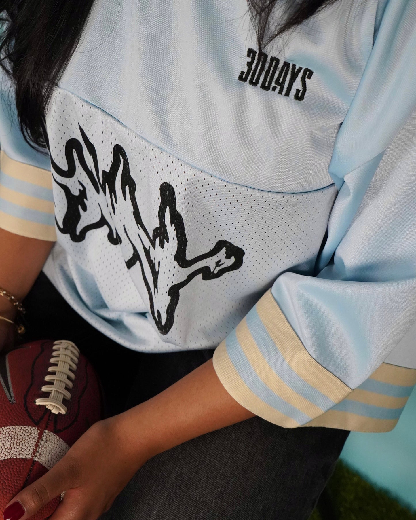 "304 FLAME" SKY BLUE VINTAGE FOOTBALL JERSEY