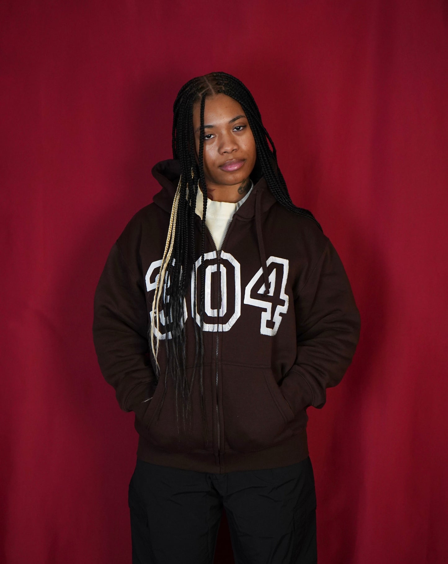 "304 VARSITY" CHOCOLATE BROWN ZiP-UP HOODIE