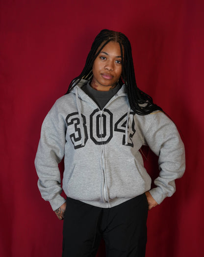 "304 VARSITY" HEATHER GREY ZiP-UP HOODIE