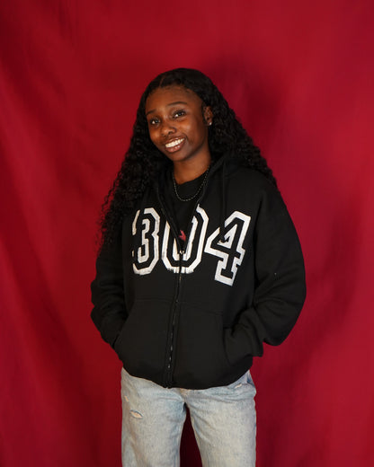 "304 VARSITY" MIDNIGHT BLACK ZiP-UP HOODIE
