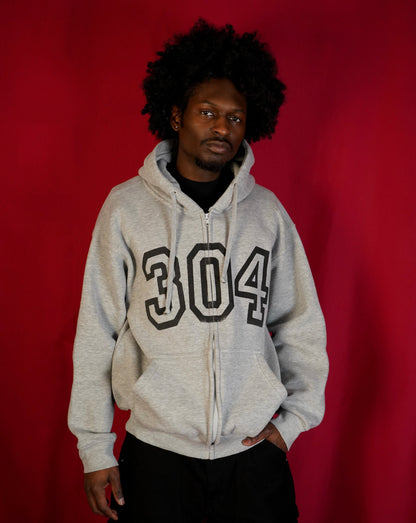 "304 VARSITY" HEATHER GREY ZiP-UP HOODIE