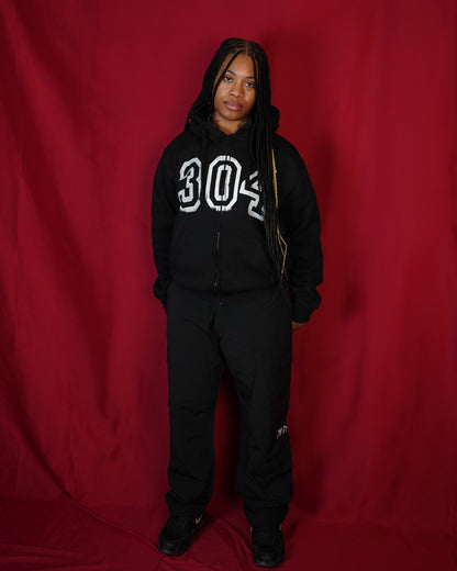 "304 VARSITY" MIDNIGHT BLACK ZiP-UP HOODIE