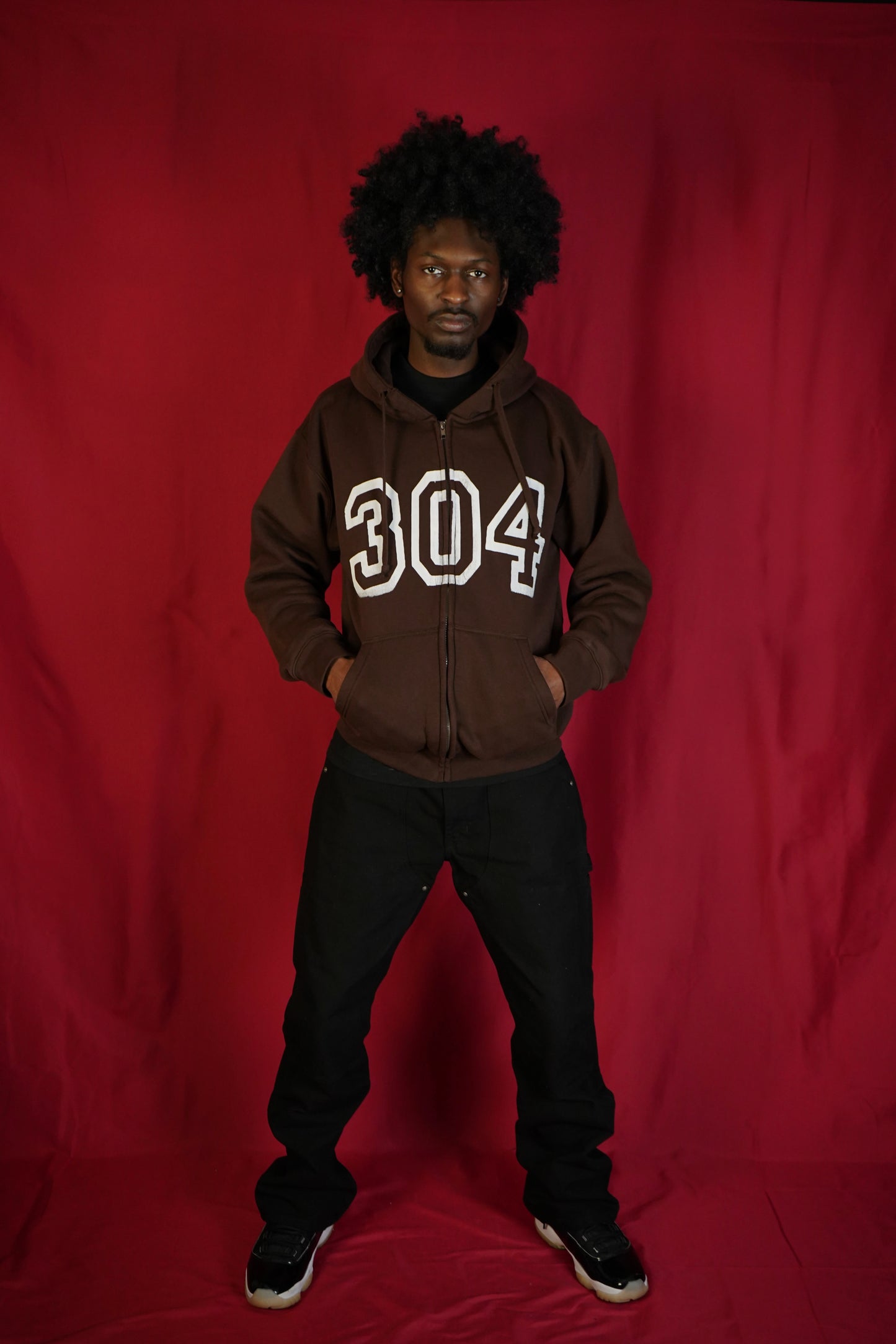 "304 VARSITY" CHOCOLATE BROWN ZiP-UP HOODIE