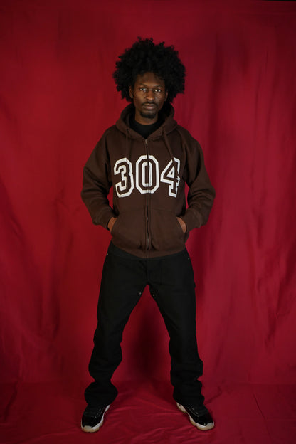 "304 VARSITY" CHOCOLATE BROWN ZiP-UP HOODIE