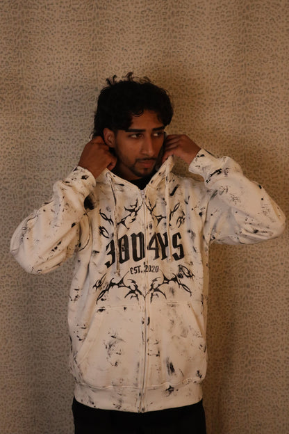 WHITE “30D4YS EST. 2020" SPLATTER ZiP-UP HOODIE