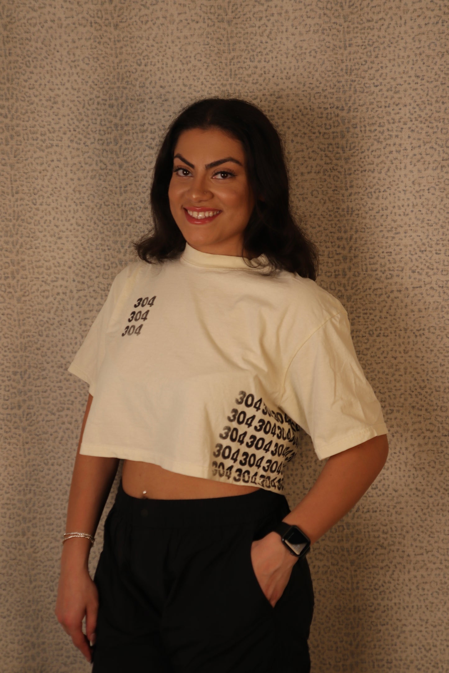 CREAM “304 REPEATER" CROP TOP