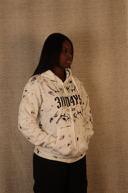 WHITE “30D4YS EST. 2020" SPLATTER ZiP-UP HOODIE