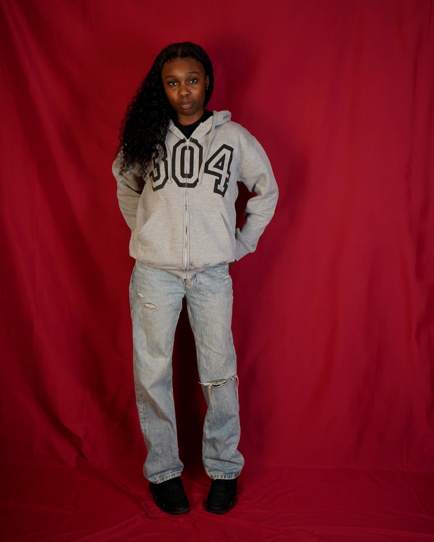 "304 VARSITY" HEATHER GREY ZiP-UP HOODIE