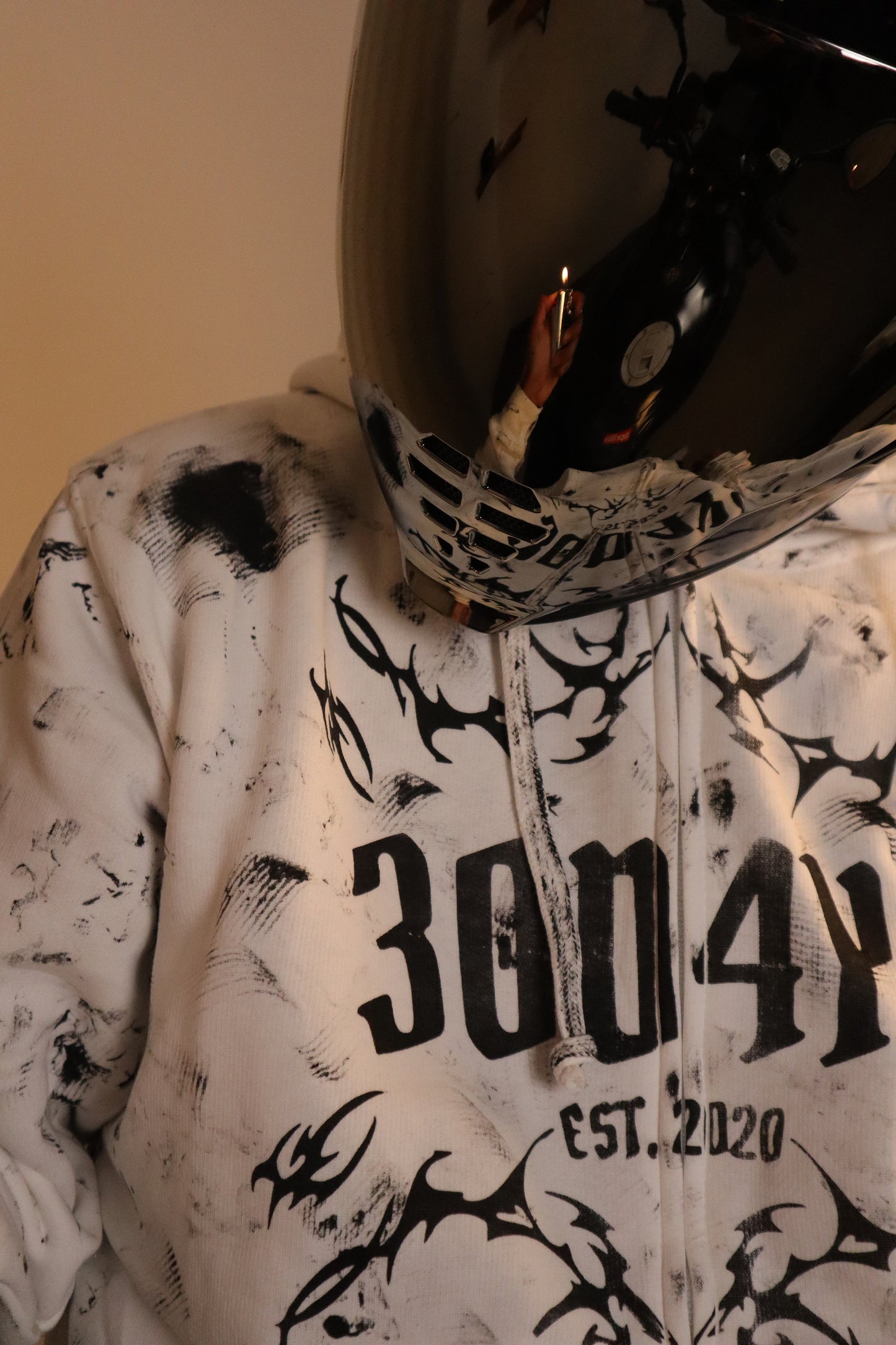 WHITE “30D4YS EST. 2020" SPLATTER ZiP-UP HOODIE