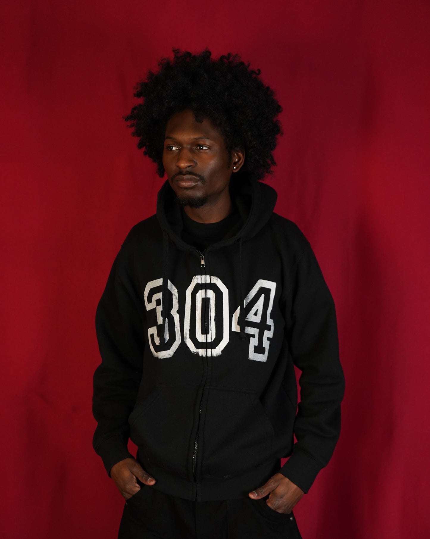 "304 VARSITY" MIDNIGHT BLACK ZiP-UP HOODIE