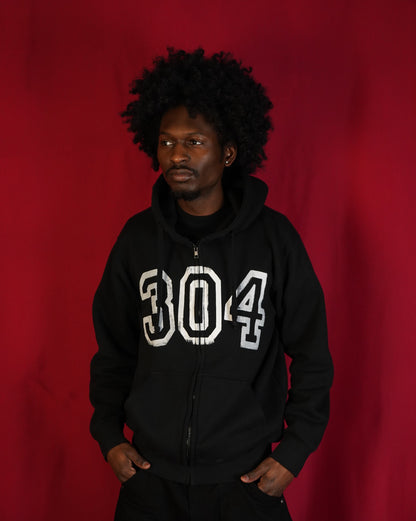 "304 VARSITY" MIDNIGHT BLACK ZiP-UP HOODIE
