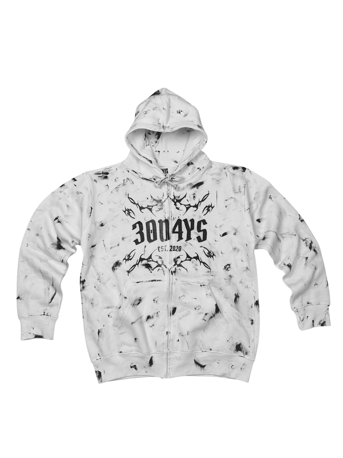 WHITE “30D4YS EST. 2020" SPLATTER ZiP-UP HOODIE