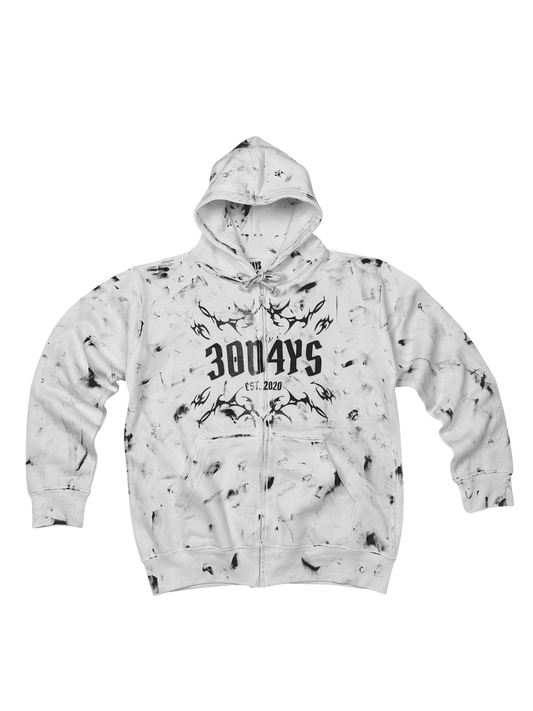 WHITE “30D4YS EST. 2020" SPLATTER ZiP-UP HOODIE