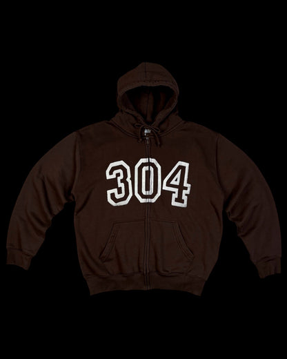"304 VARSITY" CHOCOLATE BROWN ZiP-UP HOODIE