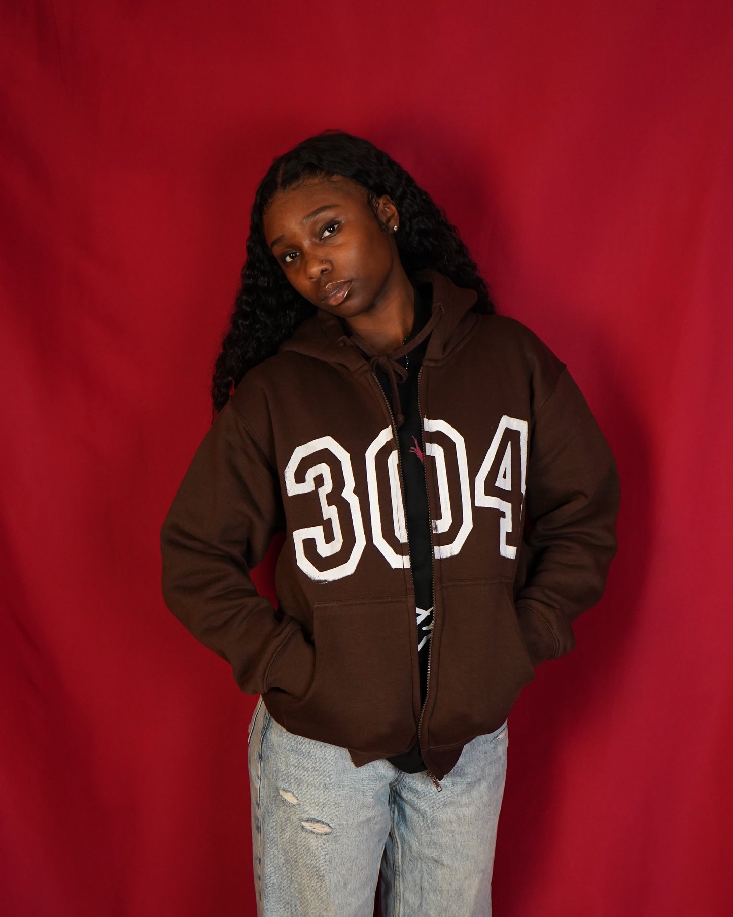 "304 VARSITY" CHOCOLATE BROWN ZiP-UP HOODIE