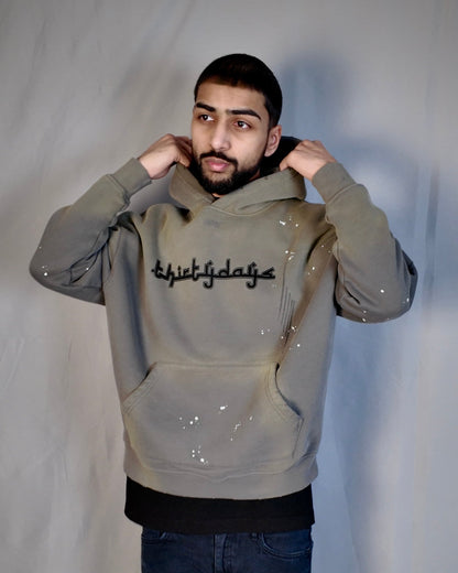 "thirtydays" STONE GREY ARABIC HOODIE